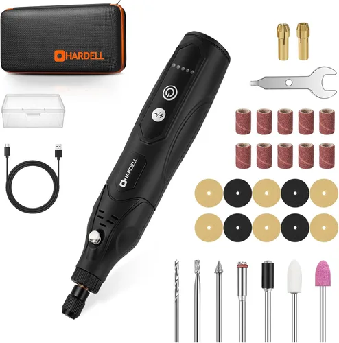 Vista 9 de HARDELL Mini herramienta giratoria inalámbrica, kit de herramientas rotativas de 5 velocidades con 43 accesorios, herramienta giratoria de carga