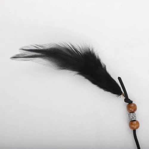 Vista 6 de Jumwrit Diadema de plumas bohemias, diadema india hippie gitana, tocado con borlas de plumas negras, cuerda de cáñamo con cuentas, accesorios