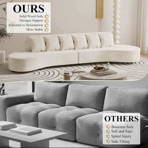 Vista 5 de Curved Combination Couch, 132" 6 Seat Luxury Velvet Sofa, Half-Moon Shaped Modular Sectional Couches, Solid Wood High-Density Foam Filling, for