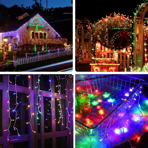 Vista 7 de Luces de Navidad de carámbano para exteriores, 400 LED/32 pies, decoraciones de Navidad colgantes con 75 gotas de carámbanos, 8 modos, conectables