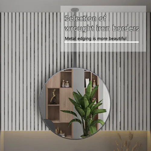 Vista 6 de Decorative Mirrors for Wall, Circle Ceiling Mounted Mirror, Floating Bathroom Vanity Hanging Mirror with Black Metal Frame and Boom - Round