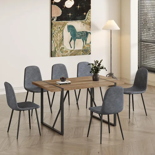 Vista 27 de Mesa de comedor de 55 pulgadas para 4-6, mesa de cocina de madera con patas de metal, mesa de comedor para 4-6 para el hogar, comedor, sala de estar