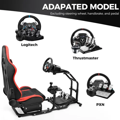 Vista 4 de Hottoby Adjustable Sim Driving Simulator Cockpit with Red Seat Fits for LogitechThrustmaster G29,G920,G923&T300RS,Unobstructed Design for Both Legs