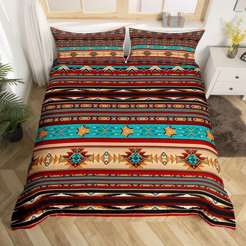 Vista 41 de Erosebridal Juego de funda de edredón estilo bohemio occidental tamaño individual, diseño de vaca atrapasueños del suroeste, juego de ropa de cama
