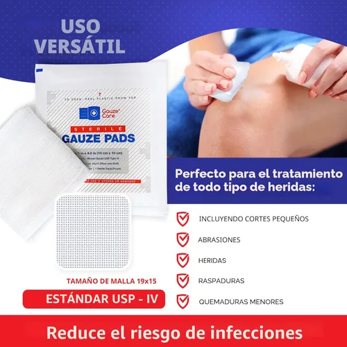 Vista 4 de 100 piezas de almohadillas de gasa estéril grande 4x4 para heridas al por mayor - 12 capas de gasa tejida estéril 4x4 - Gasa 4x4 estéril con malla