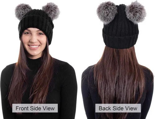 Vista 5 de Arctic Paw - Gorro tejido con orejas de pompón de piel sintética