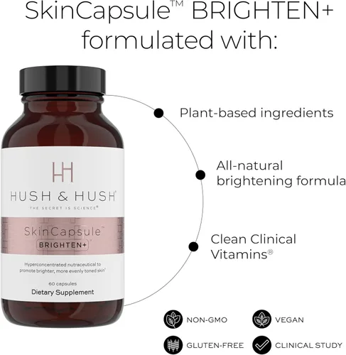 Vista 3 de Hush & Hush Suplemento de vitamina C para aclarar la piel, fórmula clínicamente probada, rica en antioxidantes para reducir las manchas oscuras