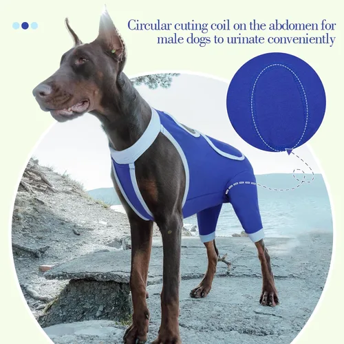 Vista 6 de ROZKITCH Manga de pierna para cirugía para perros, piernas traseras, macho y hembra para evitar lamer heridas, codo, rodillera, traje de Azul
