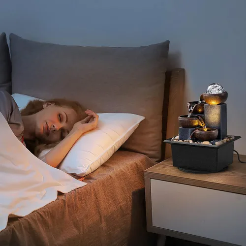 Vista 5 de Fuente de mesa de 4 niveles, cascada de mesa, fuente de interior, de meditación, oficina, hogar, relajación, escritorio, cascada incluye muchas