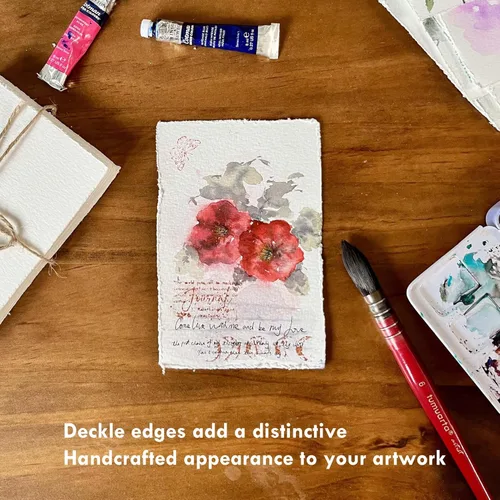 Vista 2 de Deckle Edge Papel de acuarela, 100% algodón, 140 libras, 300 GSM, 4 x 6 pulgadas, 30 hojas de papel mixto para técnica seca y húmeda, sin ácidos
