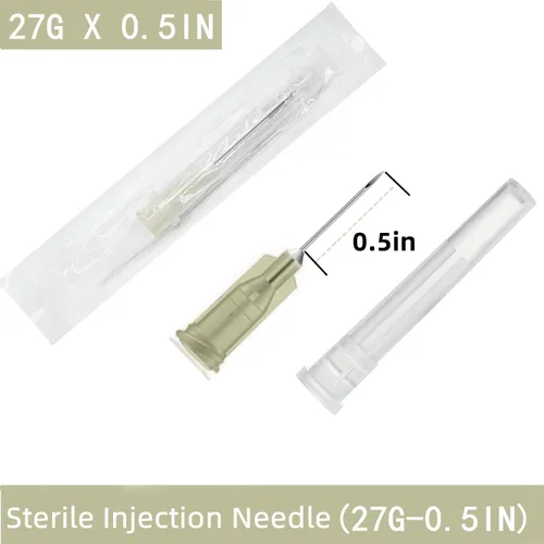 Vista 2 de 100 unidades de aguja de inyección estéril desechable de 27Ga de 1/2 pulgada con tapa para accesorios de dispensación de laboratorio científico e