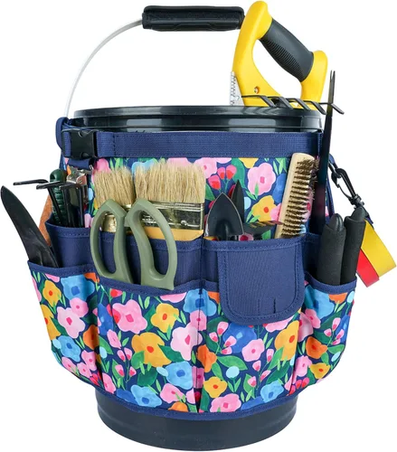 MELOTOUGH Organizador de cubo organizador de herramientas para herramientas de jardín para cubo de 3.5 a 5 galones (flor azul)