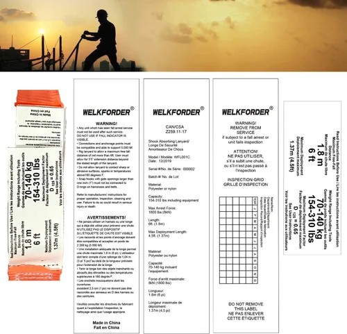 Vista 6 de Cordón interno de seguridad de absorción de impactos de 6 pies con conectores de gancho de doble forja, equipo de protección contra caídas