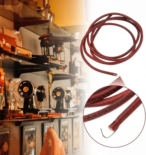 Vista 2 de Cinturón para máquina de coser, cinturón de cuero de 6 pies para máquina de coser Singer Treadle, cinturón de cuero, piezas antiguas + gancho