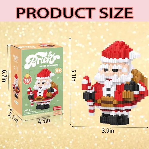 Vista 3 de Bloques apilables de Navidad compatibles con Lego, Navidad, Papá Noel, juego de microbloques de construcción, caja de regalo de Año Nuevo, regalos