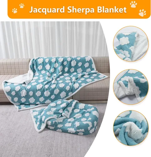 Vista 7 de Manta impermeable para mascotas, funda de cama para perro, sofá, elegante manta de jacquard para mascotas, para cachorros, gatos, lavable, Nube azul