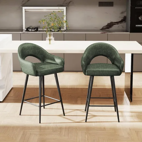 Vista 50 de DUOMAY Juego de 2 taburetes de bar giratorios, modernos taburetes de altura de mostrador de 26 pulgadas, silla de isla de cocina tapizada de Blanco