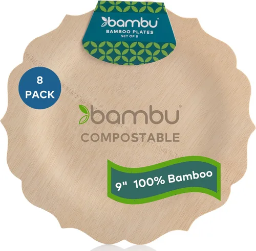Vista 13 de Bambu Paquete de 25 platos desechables de bambú de 7 pulgadas elegantes, productos biodegradables y ecológicos, platos desechables de bambú