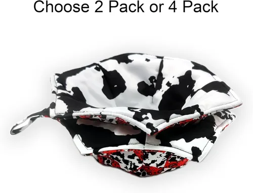 Vista 7 de Juego de 4 soportes para tazones de microondas con estampado de vaca, para comida caliente, juego de agarraderas para sopa, cuenco acogedor