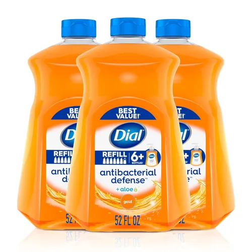 Dial Jabón líquido antibacteriano de manos + aloe, aroma dorado, repuesto de jabón de manos de 52 onzas líquidas (3 unidades), fórmula suave probada