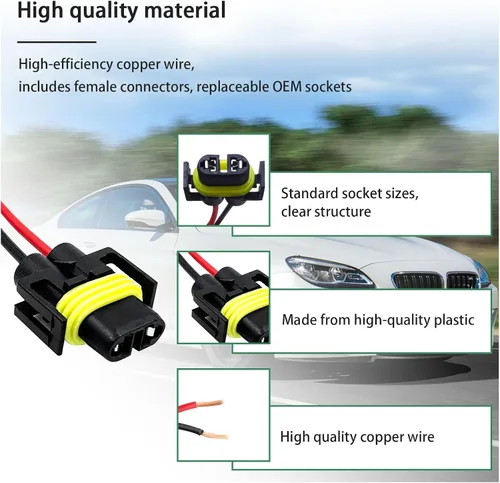 Vista 3 de 2 unidades H8 H9 H11 hembra adaptador de cableado arnés de cables de cable, cable universal para faros delanteros y luces antiniebla, conector