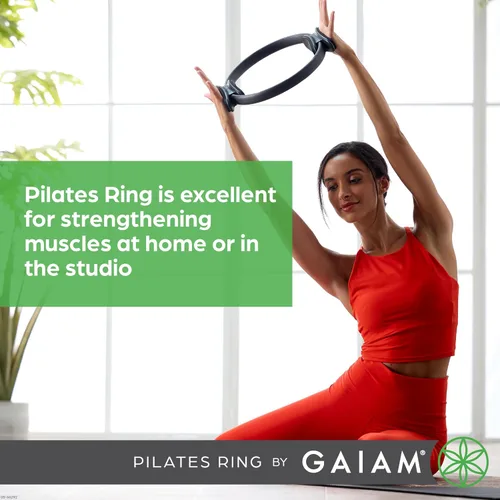 Vista 6 de Gaiam Anillo de Pilates Fitness Circle – Mangos acolchados de espuma ligera y duradera, equipo de ejercicio de resistencia flexible para tonificar