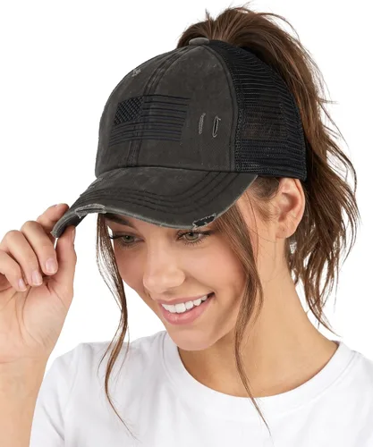 Vista 61 de Funky Junque - Sombrero de cola de caballo para mujer, gorra de béisbol con ajuste ajustable y cola de caballo alta cruzada para uso diario Paquete