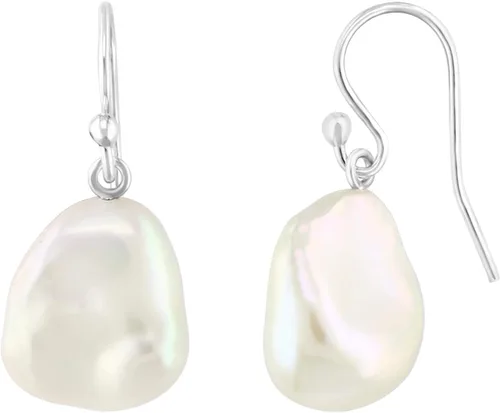 Vista 4 de Pendientes de plata de ley 925 AAAA blanco cultivado de agua dulce barroca de 1.0in (tamaños a elegir)