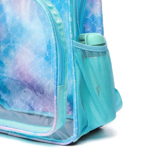 Vista 7 de BLUEFAIRY Mochila transparente para estadio escolar, grande, de PVC, transparente, bolsa de libros, mochila transparente, Azul bebé, Mochilas Daypack