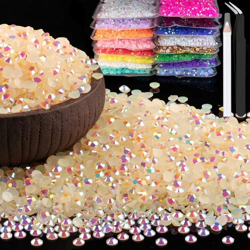 Vista 41 de 6000 piezas de diamantes de imitación de resina de 4mm a granel, color azul cielo AB con parte trasera plana, diamantes de imitación redondos