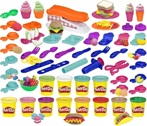 Play-Doh Kitchen Creations Fun Factory - Juego de manualidades para niños de 3 años en adelante con 12 latas y 42 herramientas (exclusivo de Amazon)