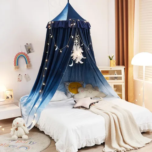 Vista 8 de Kertnic - Toldo decorativo para cama de niños, carpa de algodón suave para decoración de habitación de niñas, castillo de princesa, mosquitera