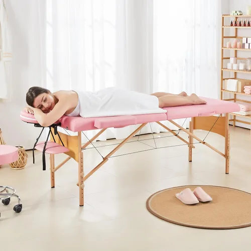 Vista 2 de Yaheetech - Mesa de masaje portátil, cama para spa, cama de pestañas plegable, ajustable, con 2 pliegues, con bolsa de tela no tejida, 28 pulgadas