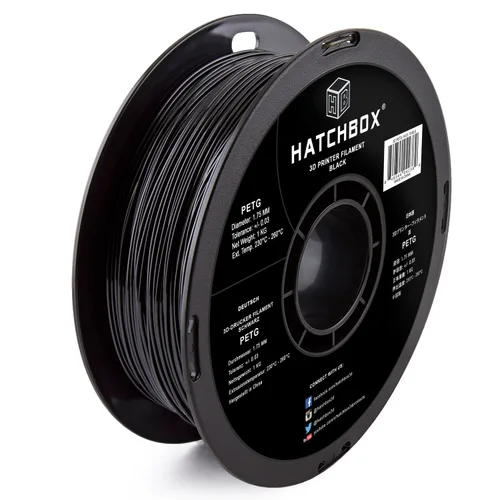 Filamento para impresora 3D HATCHBOX 3D PETG-1KG1.75-BLK, Precisión Dimensional +/- 0.05 mm, Bobina de 1 kg, diámetro 1.75 mm, Negro