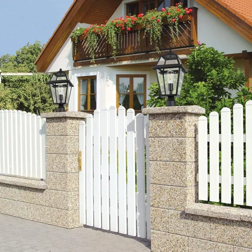 Vista 5 de Lámpara de poste grande para exteriores, linterna colonial exterior con acabado negro y vidrio transparente, lámpara de poste de montaje en muelle