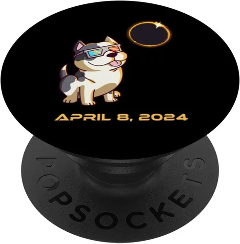 Vista 6 de Total Solar Eclipse April 8 2024 Totality Dog Pitbull PopSockets MagSafe PopGrip for iPhone