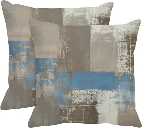 Vista 17 de Britimes - Juego de 2 fundas de almohada decorativas de arte moderno para el hogar, 16 x 16 pulgadas, fundas de almohada con pintura al óleo Gris