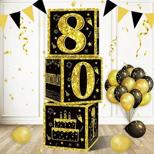 Vista 12 de Eiurteao Cajas de 3 piezas para decoraciones de cumpleaños número 16 para niñas y niños, cajas de globos de cumpleaños número 16 en negro y dorado