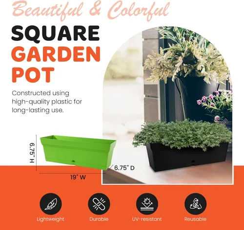 Vista 4 de Mintra - Macetero de ventana para uso en interiores y exteriores, macetas rectangulares con platillos y agujeros de drenaje, macetas decorativas