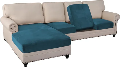 Vista 14 de PrinceDeco Fundas de cojín para sofá, funda elástica y lavable, funda de cojín ajustable de tela de terciopelo antideslizante, protector de muebles
