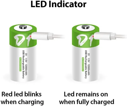 Vista 5 de Batería recargable de iones de litio USB D, batería D recargable de alta capacidad de 1.5 V 12000 mWh, carga rápida de 4 horas, 1200 ciclos