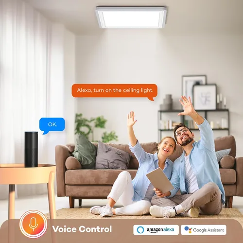 Vista 3 de Annaror Lámpara de techo LED inteligente WiFi, lámpara de montaje empotrado RGB de 13 pulgadas con control remoto, compatible con Alexa Google Home