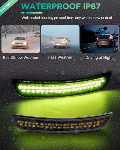 Vista 7 de Luces LED de marcador lateral verde completo para Dodge Charger 2015 2016 2017 2018 2019 2020 2021 2022 2023, lentes ahumadas para parachoques