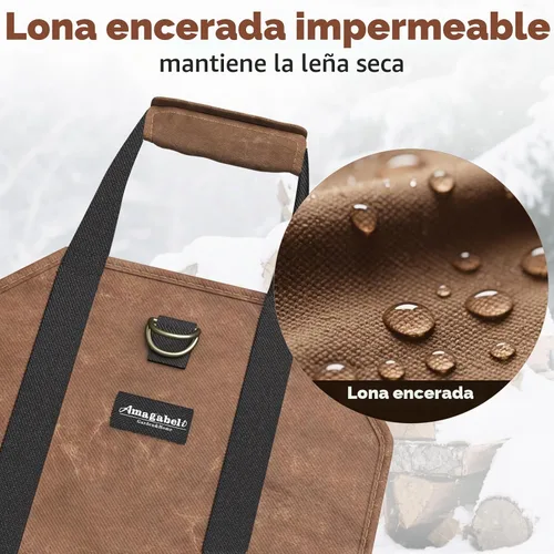 Vista 4 de Amagabeli - Bolsa de transporte de leña encerada, bolsa de transporte resistente para chimenea de leña grande con asas para camping, soporte
