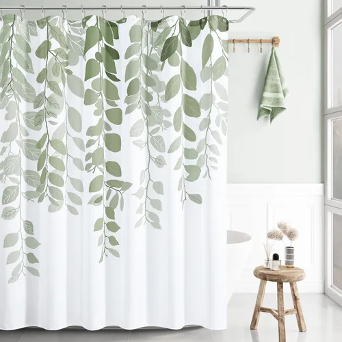 Vista 47 de BOODII Cortinas de ducha negras de 36 x 72 pulgadas, cortina de ducha de eucalipto de primavera para baño, cortina de baño con textura de flameado