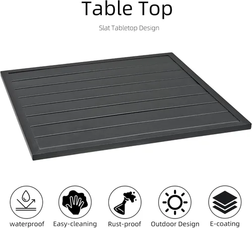 Vista 4 de Anmutig Mesa de patio pequeña cuadrada de 27.5 pulgadas con resistente a la intemperie para comedor al aire libre, color negro