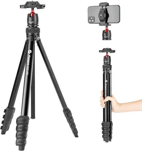 Vista 10 de Fotopro DIGI-3400 - Trípode de viaje ultraligero y compacto de 120 cm con placa de liberación rápida y cabezal panorámico, trípode de aluminio