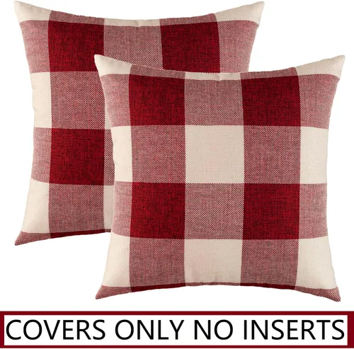 Vista 7 de UGASA - Juego de 2 fundas de almohada clásicas a cuadros de lino a cuadros retro, decorativas, para sofá, cama, vacaciones, 20 x 20 pulgadas, rojo