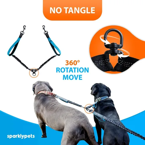 Vista 6 de SparklyPets Correa doble manos libres para perros grandes, sin tirones, sin enredos, asas acolchadas, costuras reflectantes
