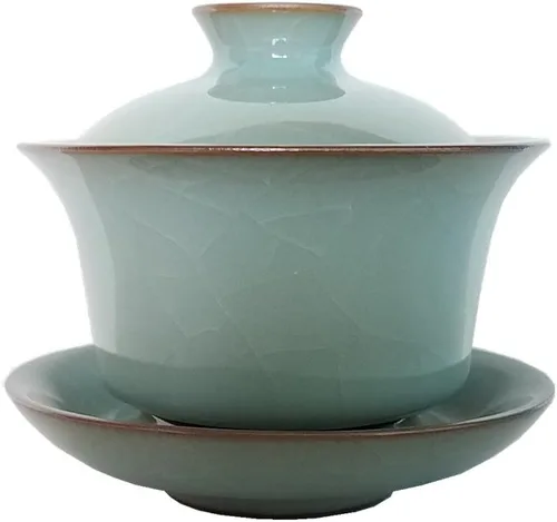 Vista 10 de Gaiwan Kung Fu - Juego de tazas de té y platillo de porcelana con tapa, 5 onzas (azul cielo)